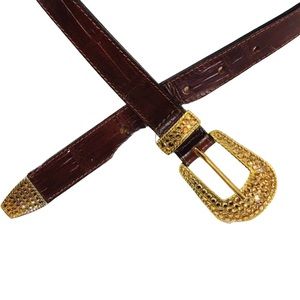RETRO BRAND Brown & Citrine Stone Embellished Belt Sz 34in